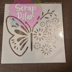 Stencil Plantilla Decorativa - MODELO MARIPOSA CON FLORES -