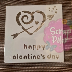 Stencil Plantilla Decorativa - MODELO CORAZON FLECHADO - HAPPY VALENTIN S DAY
