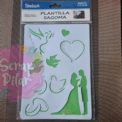 Stencil Plantilla Mediana - MODELO BODA -NOVIOS -PALOMA - 21 X 14 cm -