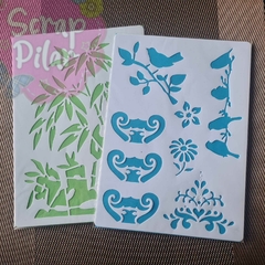 Stencil Plantilla Mediana - MODELO FLORES - PAJAROS --RAMAS - 21 X 14 cm