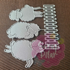 DIE / TROQUEL - SET 3 OVEJAS CON CERCA en internet