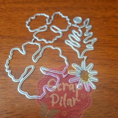 DIE / TROQUEL - SET DE 2 FLORES DE 3 PETALOS,HOJA Y CENTRO DE FLOR -