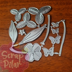 DIE / TROQUEL - SET DE FLORES PARA ARMAR MARIPOSAS MINI TALLOS Y HOJAS