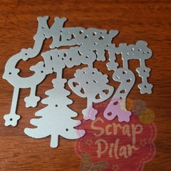 DIE / TROQUEL - MERRY CHRISTMAS CON ARBOL DE NAVIDAD- CAMPANAS- CHUPETIN DE NAVIDAD Y ESTRELLAS