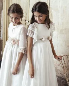 Vestido De Comunión Para Nena plumeti manga 3/4
