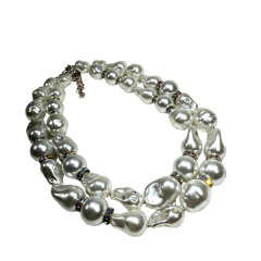 Collar Doble Perlas de Río con cristales