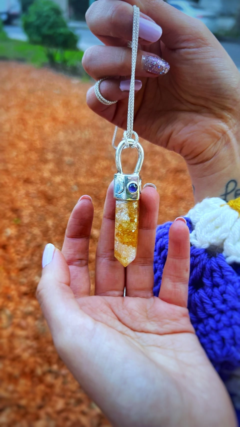 Gran amuleto citrino y amatista plata 925