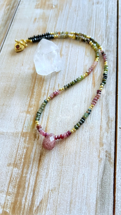 Collar mix de turmalinas & cuarzo cherry gold
