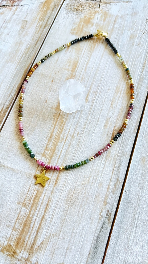 Collar mix de turmalinas & estrella gold