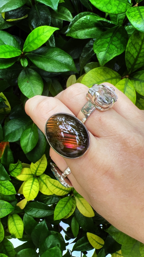 Anillo Gran Labradorita violeta plata 950