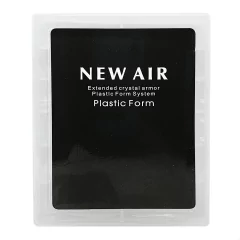 Caixa plástica transparente com etiquetas pretas contendo moldes para unhas de gel em formato bailarina, 10 tamanhos diferentes