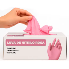 Luva Nitrílica Rosa sem Pó Nitrilo 100 unidades Tam P