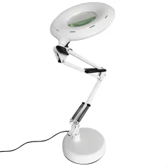 Luminária Abajur de mesa Articulada com base e Lupa Branca