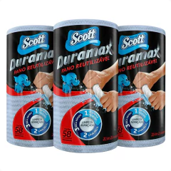 Kit com 3 Pano em rolo Scott Duramax azul reutilizável 174un