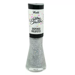 Esmalte Nati Meu brilho Glitter Prata Dispenso holofotes