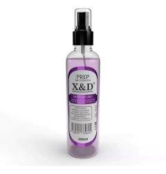 Frasco de spray Prep Higienizante de Unhas X e D de 200ml, com rótulo informativo.