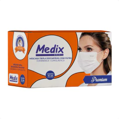 Máscara Tripla Descartável Com Filtro Branca 50 un.