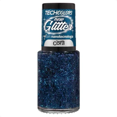 Esmalte Cora Techcolors New Glitter Blue Shine Azul escuro