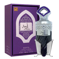 Frasco do perfume Areebah Extrait de Parfum 100ml com caixa roxa decorada