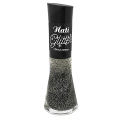 Esmalte Nati Glitter preto Perola Negra 8ml
