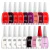 Kit com 18 esmaltes Colorama em várias cores, incluindo tons de vermelho, rosa, branco, preto e lilás, com acabamento cremoso e transparente, embalagens de 8ml