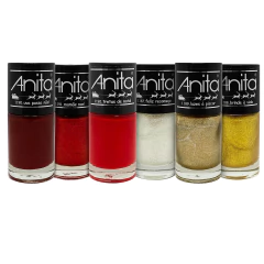 Kit com seis esmaltes Anita em cores natalinas, incluindo vermelho, branco perolado e dourado