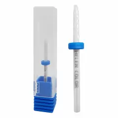 Broca motor de unhas cerâmica azul para levantar cutículas, acompanhado de estojo protetor.