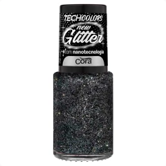 Esmalte Cora Techcolors New Glitter Galaxia Preto