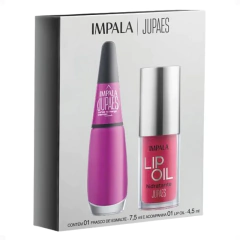 Kit Impala Ju Paes Esmalte Cartas na Manga Roxo e Lip Oil