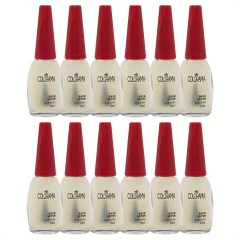 Conjunto de 12 esmaltes Colorama Base Setim 8ml com tampas vermelhas.