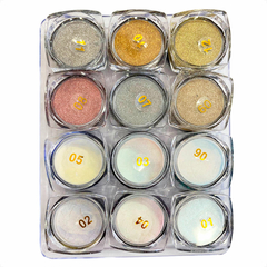 Kit Pó cromado de unhas e Pó sereia unhas decoradas 12 un