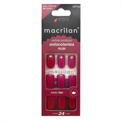 Unha Postiça Autocolante Macrilan Efeito Gel Rubi 24 unhas