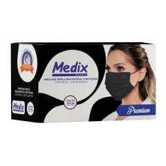 Máscara Tripla Descartável Com Filtro BFE Preta 50 un