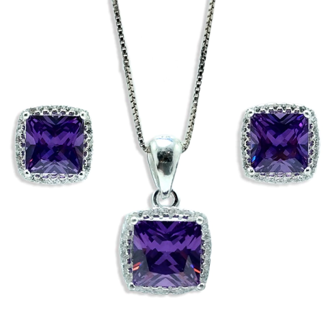 Conjunto Aros y Dije Crystal Amatista SW