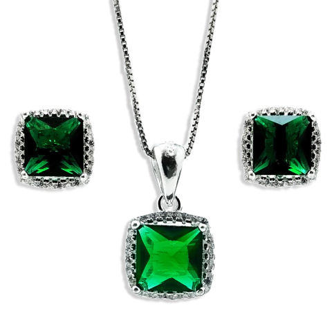 Conjunto Aros y Dije Crystal Esmeralda