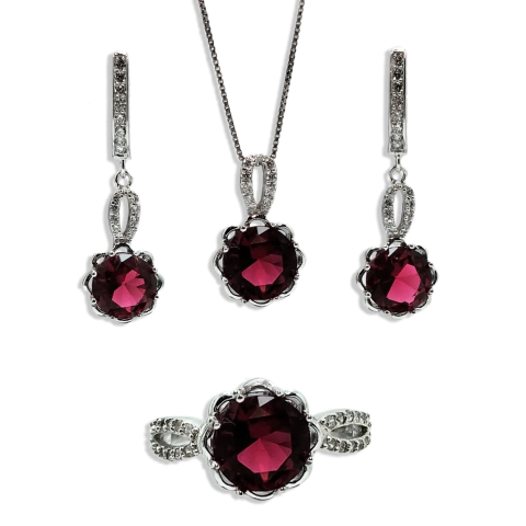 Conjunto de Anillo, Aros y Colgante Plata 925 - Cubic Y Corindón