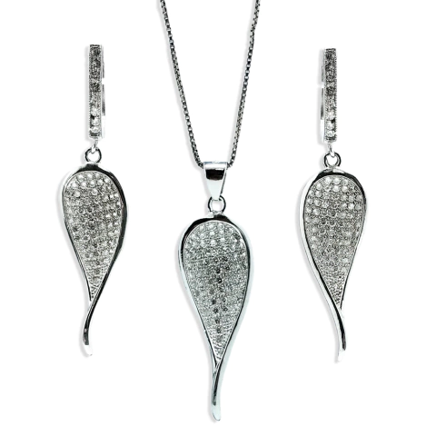 Conjunto FOGLIA de Aros y Colgante PLATA 925 Micro Crystals