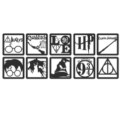 Kit 10 Mini Quadros Decorativo Harry Potter 3mm Vazado MDF Preto 58x22cm - comprar online