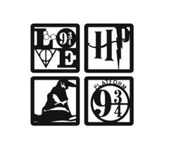 Kit 10 Mini Quadros Decorativo Harry Potter 3mm Vazado MDF Preto 58x22cm - loja online