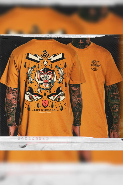 Remera mostaza "Born to raise hell" - comprar online