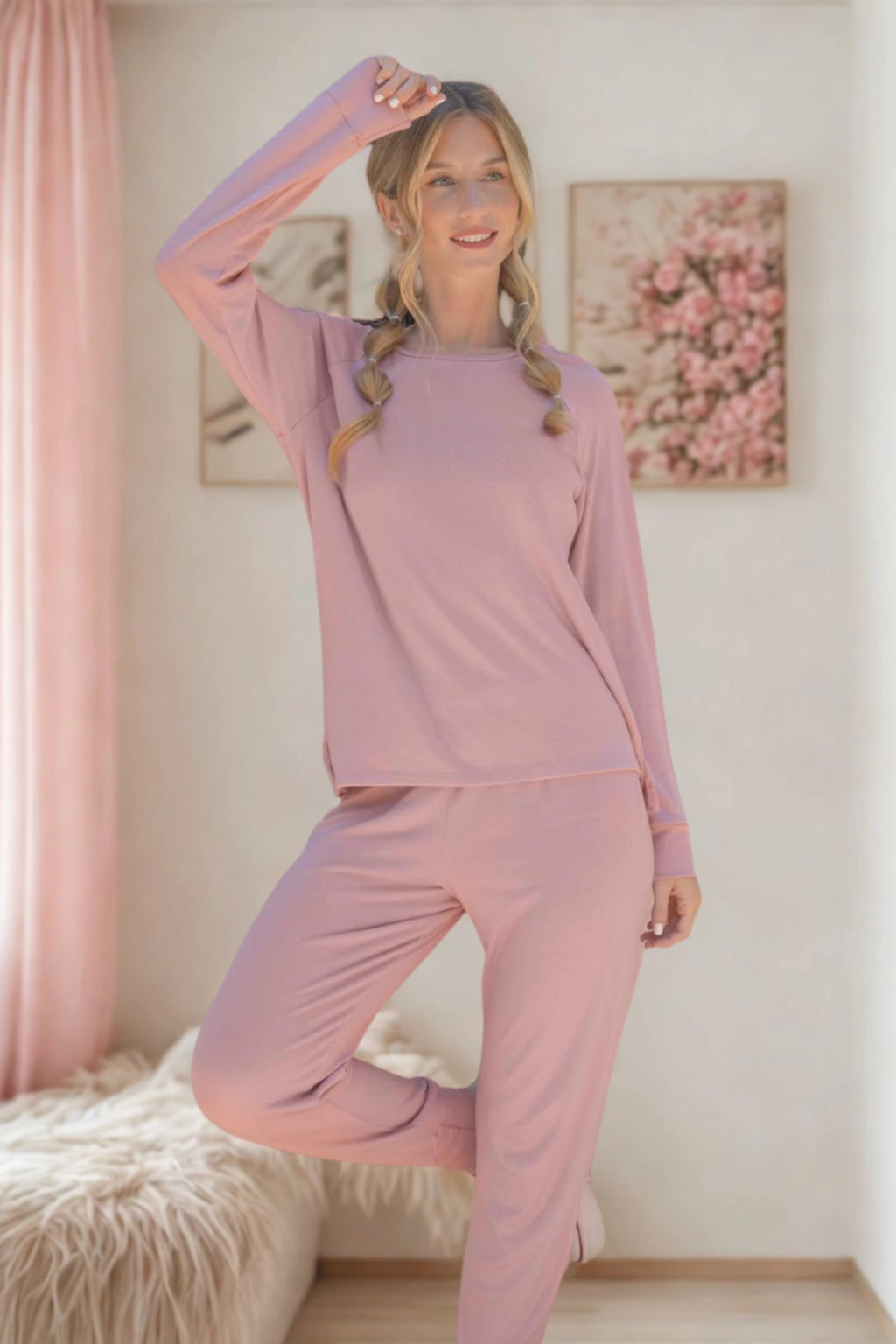 Pijama Largo de Rib ALMENDRA