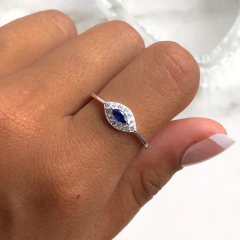 anillo ojo turco con cubic azul (cod an297)