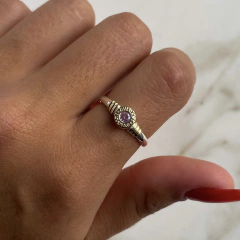 anillo bulgari con cubic rosa de plata y oro (cod an437)