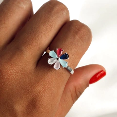 Anillo Flor multicolor cubics engarzados (cod an226)