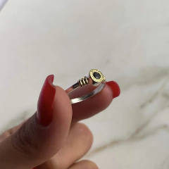 anillo bulgari con cubic negro de plata y oro (cod an439) - comprar online