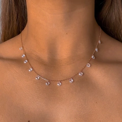 cadena con cristales facetados blancos colgantes de plata rose (cod c228)