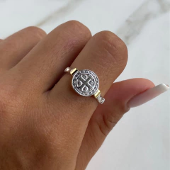 anillo san benito con oro (cod an385)