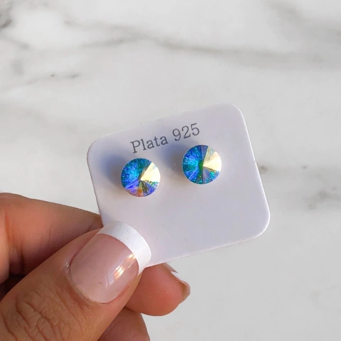 Aros Boton Cristales austriacos 10 Mm AURORA BOREAL (cod ar290)