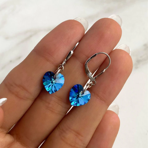aros brisura con colgante corazon 10 mm cristal austriaco bermuda blue