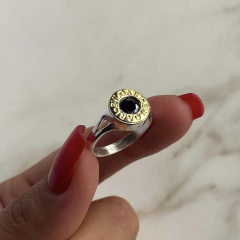 anillo bulgari con cubic negro de plata y oro (cod an436) en internet